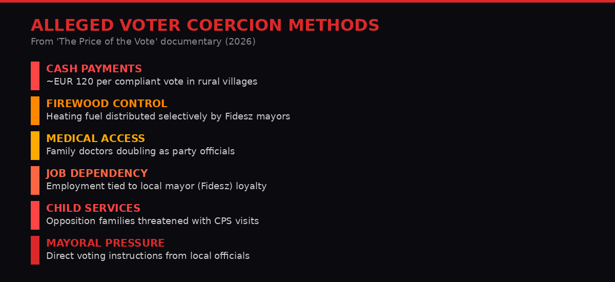 Infographic showing alleged Fidesz voter intimidation methods