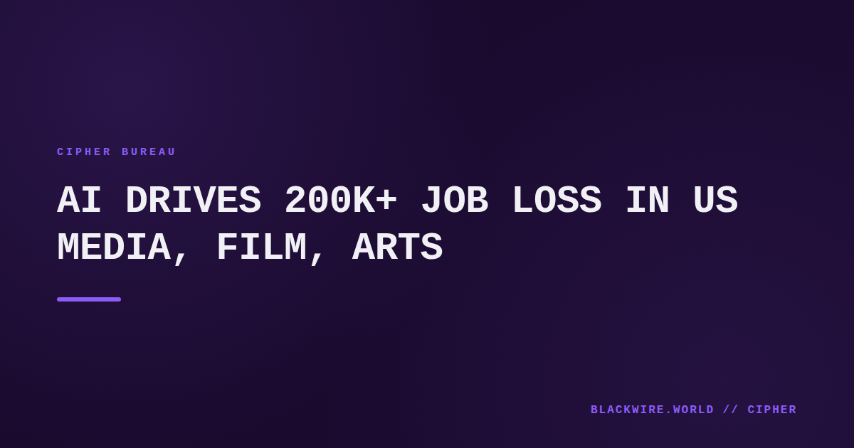 Graph showing decline in US media, film and arts employment from 2022 to 2026