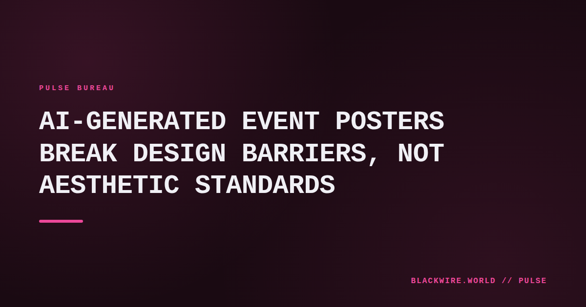 Colorful AI‑generated event poster displayed on a smartphone screen, showing abstract shapes and bold typography.