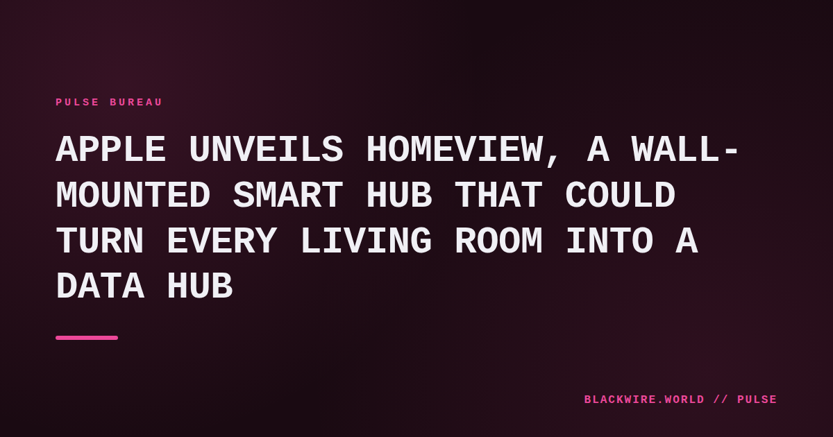 Apple HomeView wall‑mounted touchscreen displaying HomeKit dashboard with camera lens visible.