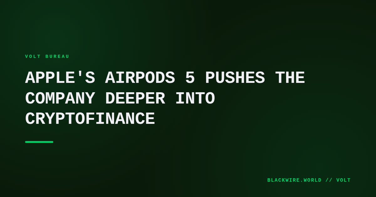 Close‑up of Apple AirPods 5 with open‑ear design and visible NFC antenna.