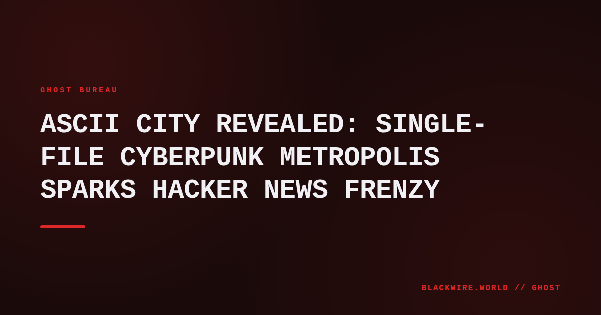 Screenshot of the ASCII City interface showing a neon-lit skyline rendered in text characters