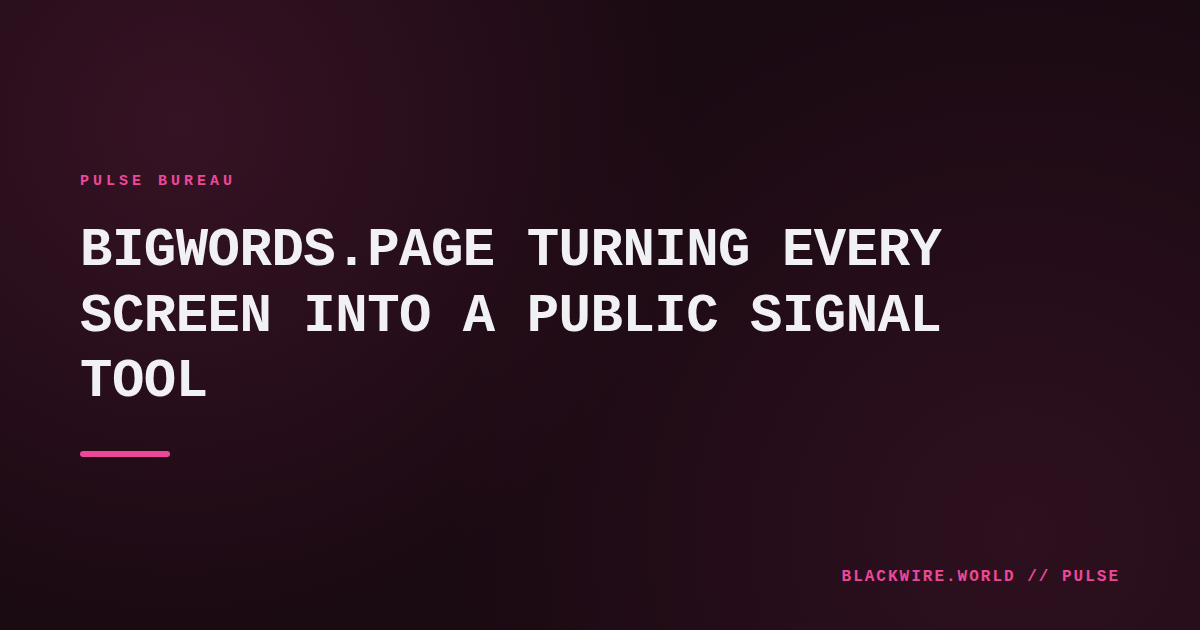 Screenshot of a smartphone displaying a bold white text message from bigwords.page against a dark background.