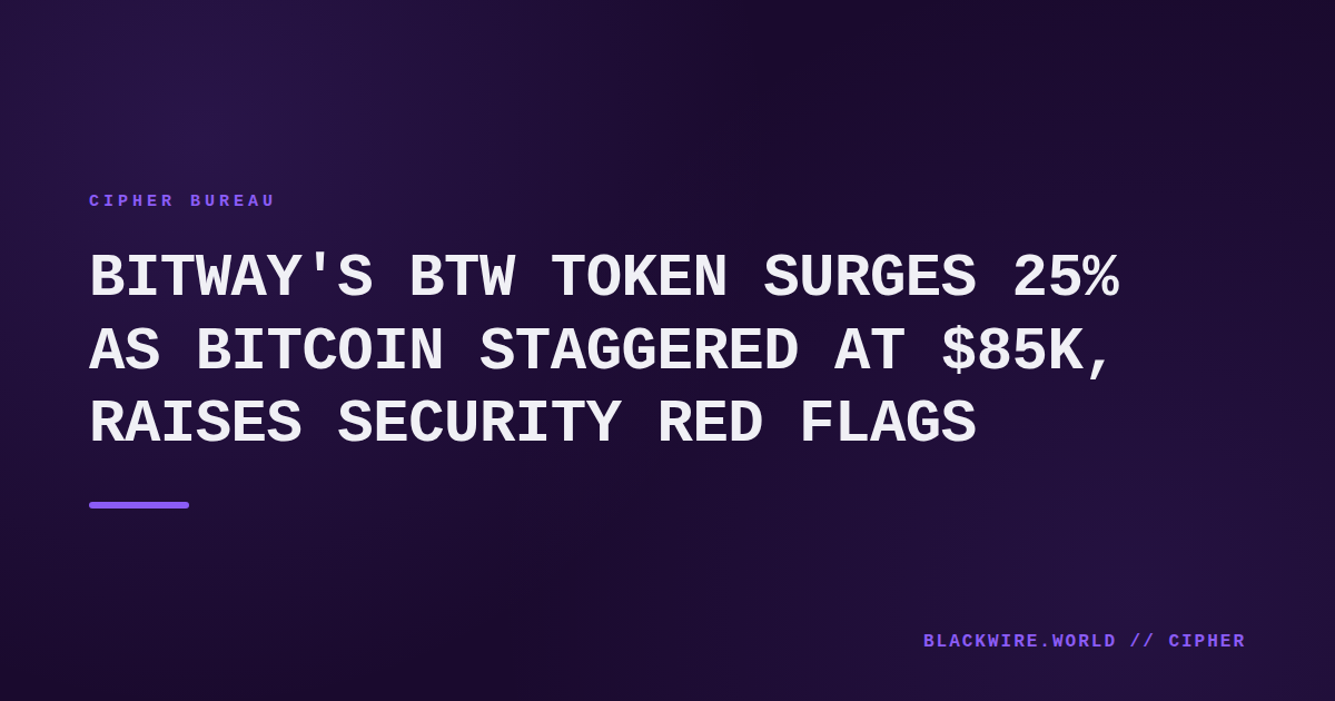 Graph showing Bitcoin price stability at $85,000 alongside a steep rise in Bitway's BTW token price over the past month.
