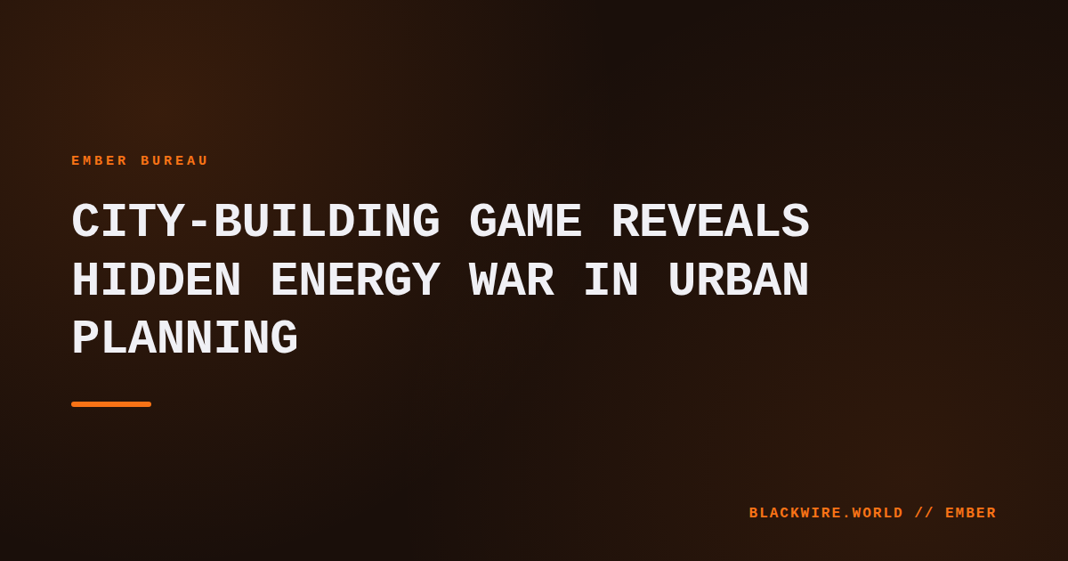 Screenshot of the Housing Over Pizza game grid showing residential blocks, power plants, and carbon emissions overlay.