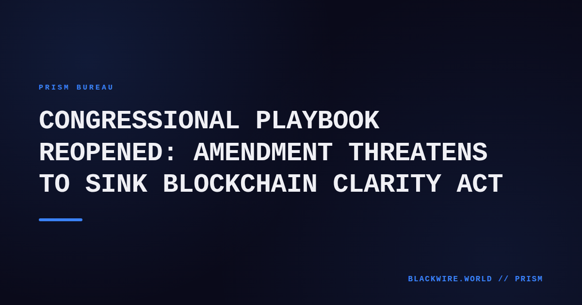 Senate chamber with lawmakers debating a crypto regulation bill, highlighted by a graphic of the Clarity Act text.