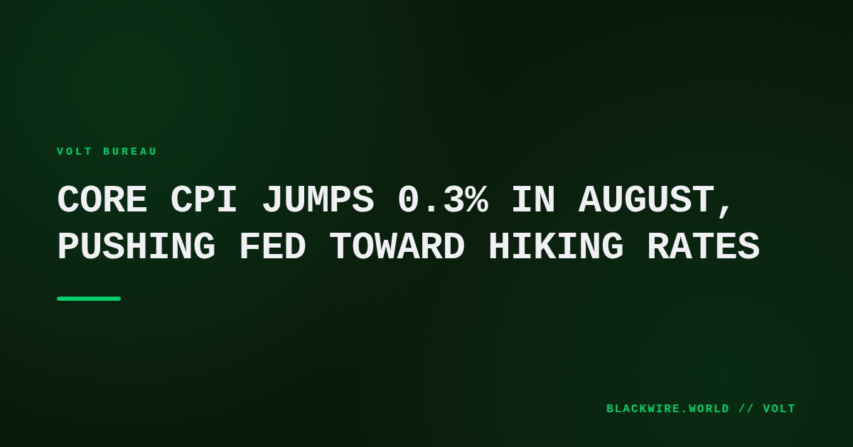 Graph showing August core CPI rise versus forecast, with Fed interest rate timeline overlay