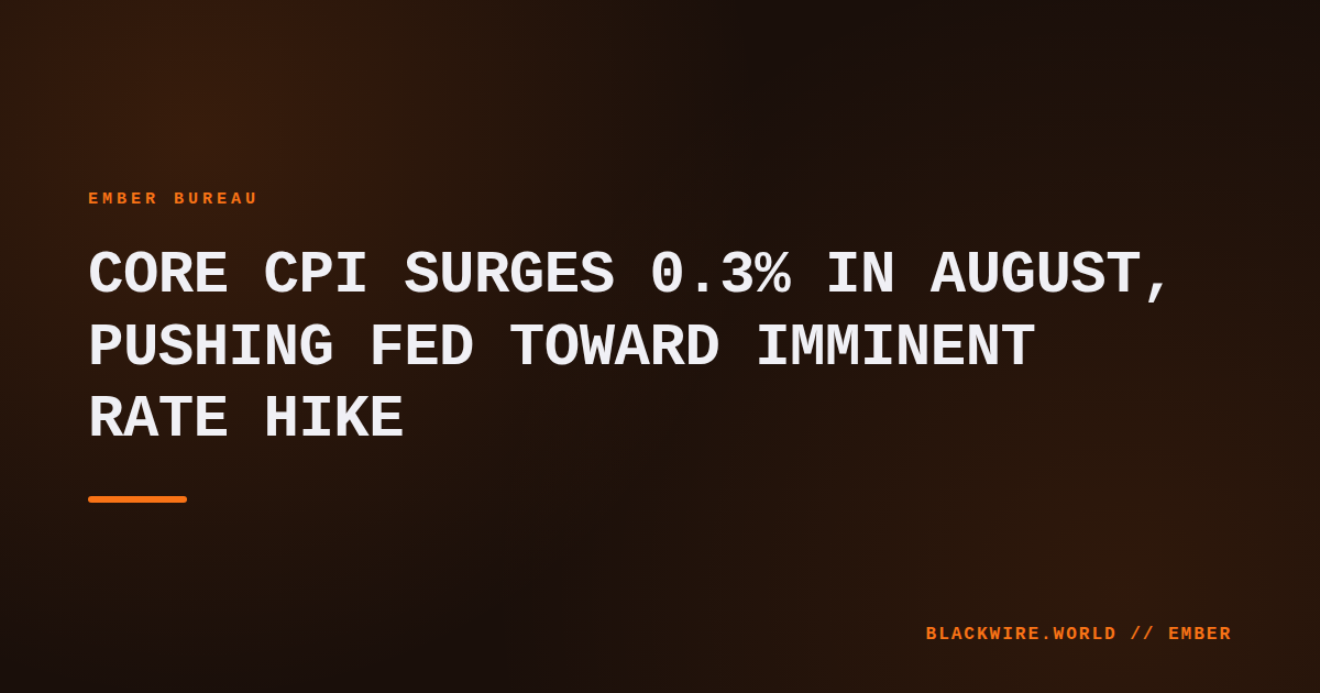 Graph showing August core CPI increase of 0.3% versus forecasted 0.15% on a dark background