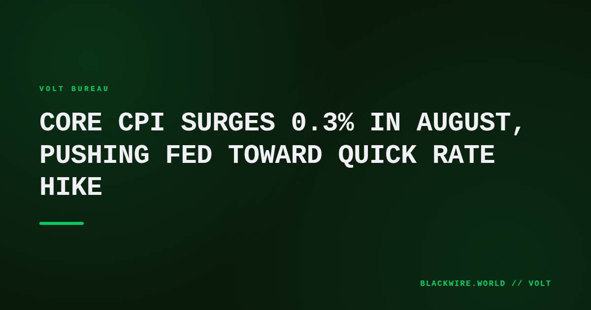 Graph showing August core CPI increase versus forecast, with Fed interest rate range overlay