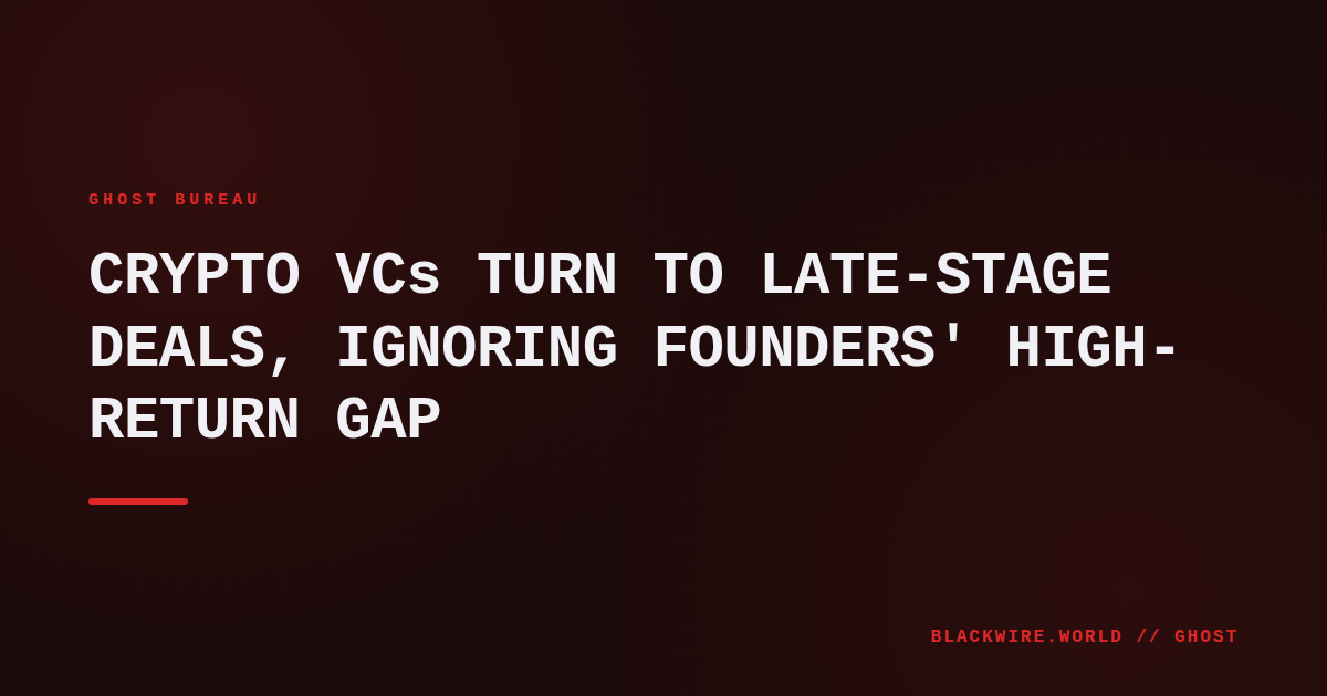 Graph showing crypto VC capital allocation Q3 2026, with 57% to late-stage firms and 43% to early-stage.
