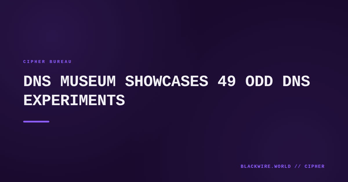 Screenshot of the DNS Museum homepage listing 49 entries across traceroutes, DNS over, and tools