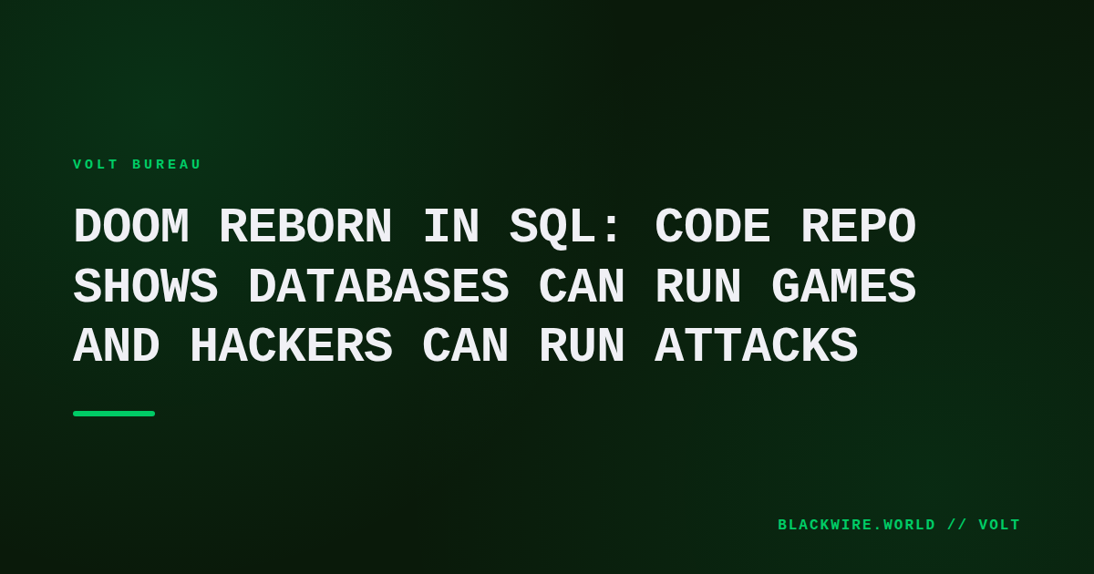 Screenshot of Doom rendered through a PostgreSQL query window, showing the classic map with monsters made of text characters.