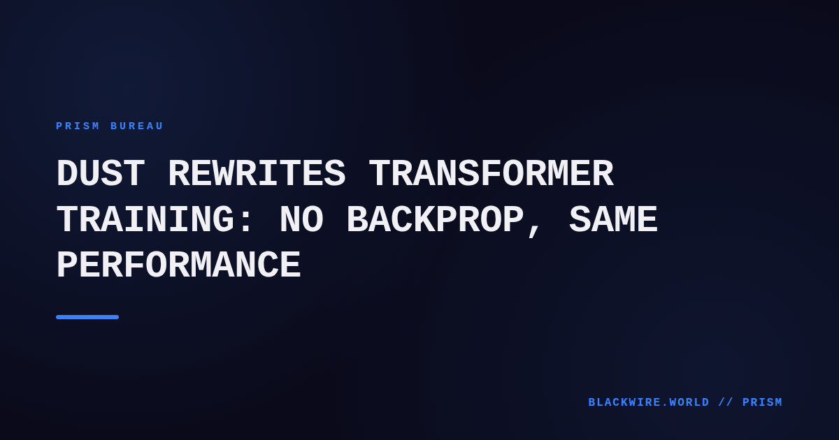 Diagram of Dust's forward‑only training pipeline juxtaposed with a traditional backpropagation graph.