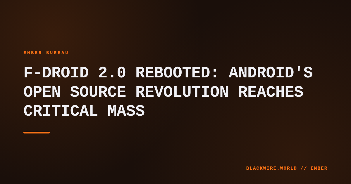 Screenshot of the F-Droid 2.0 client showing decentralized app listings on an Android device.