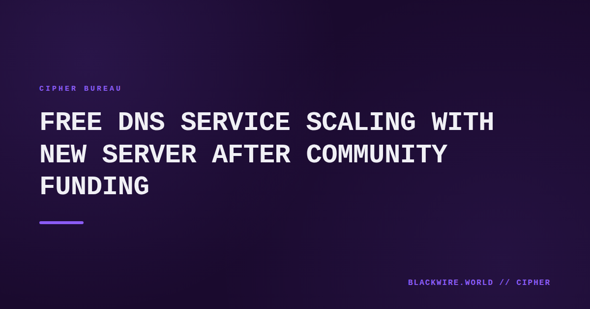 Screenshot of FreeDNS dashboard showing domain statistics and server status