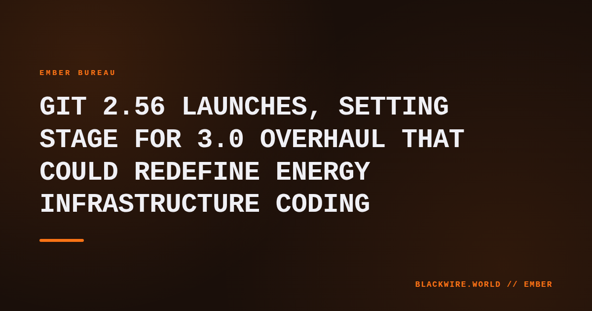 Terminal screen showing Git 2.56 release notes alongside a schematic of an electrical grid control system.