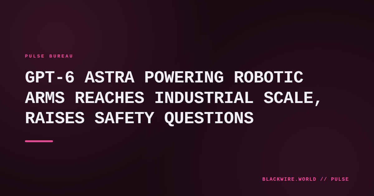 GPT‑6 Astra AI model controlling a collaborative robotic arm assembling a smartphone on a factory line.