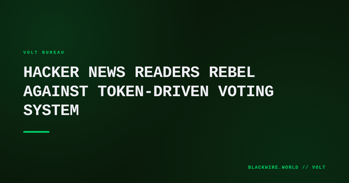 Screenshot of Hacker News homepage showing ReaderCoin token overlay and community protest comments.