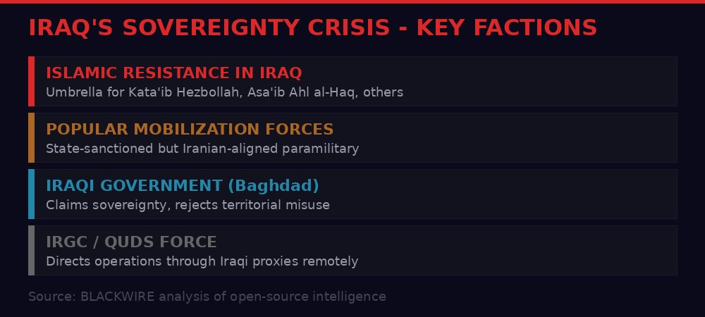 Infographic showing key Iraqi militia factions and their alignments