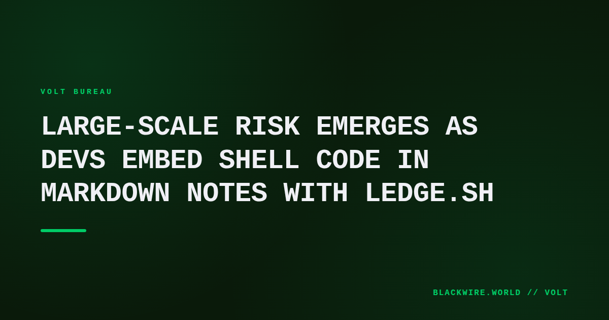 Screenshot of a Ledge.sh Markdown notebook showing embedded shell commands ready to execute