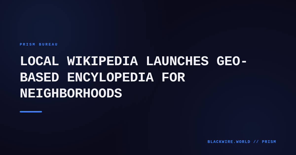 Screenshot of Local Wikipedia showing nearby points of interest around a city block
