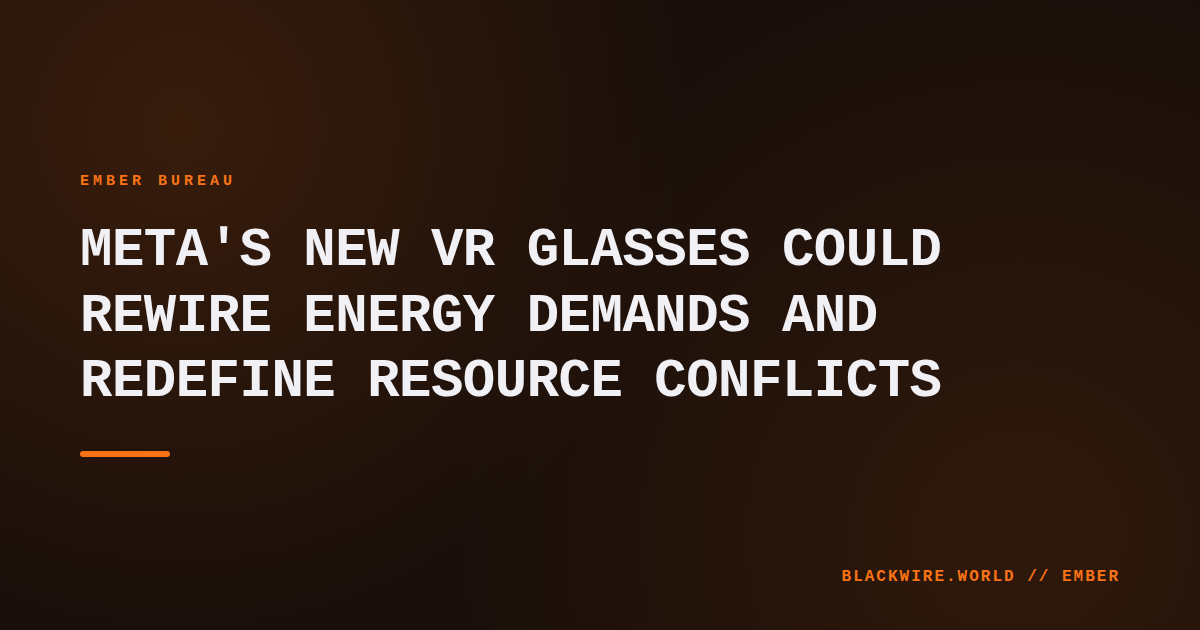 Close‑up of Meta VR glasses displaying a high‑resolution mixed reality interface against a dark background.