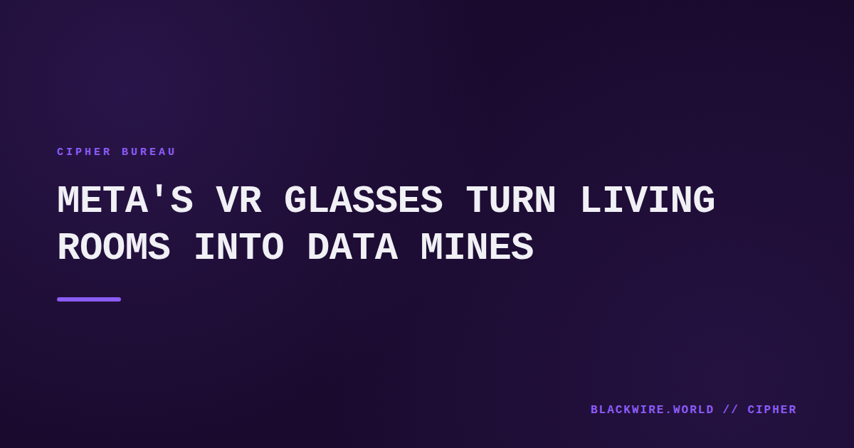 Meta VR glasses with visible sensors and wired connection to a laptop, highlighting hardware components.