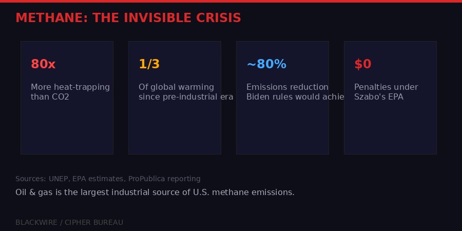 Infographic showing methane's climate impact statistics