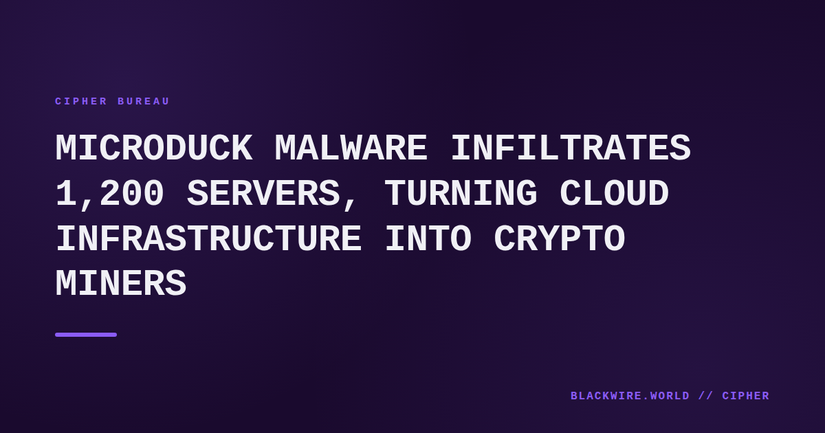 Terminal screenshot showing Microduck miner process hidden behind legitimate system services on a Linux server