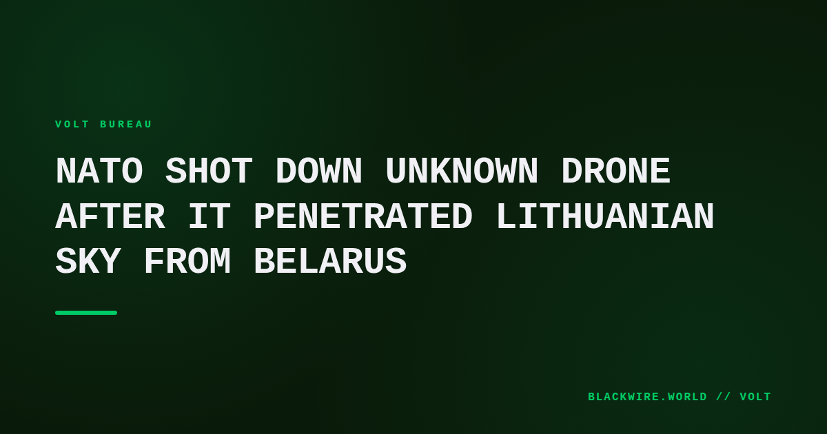 F-16 fighter jet firing a missile at a small drone over a rural Lithuanian field