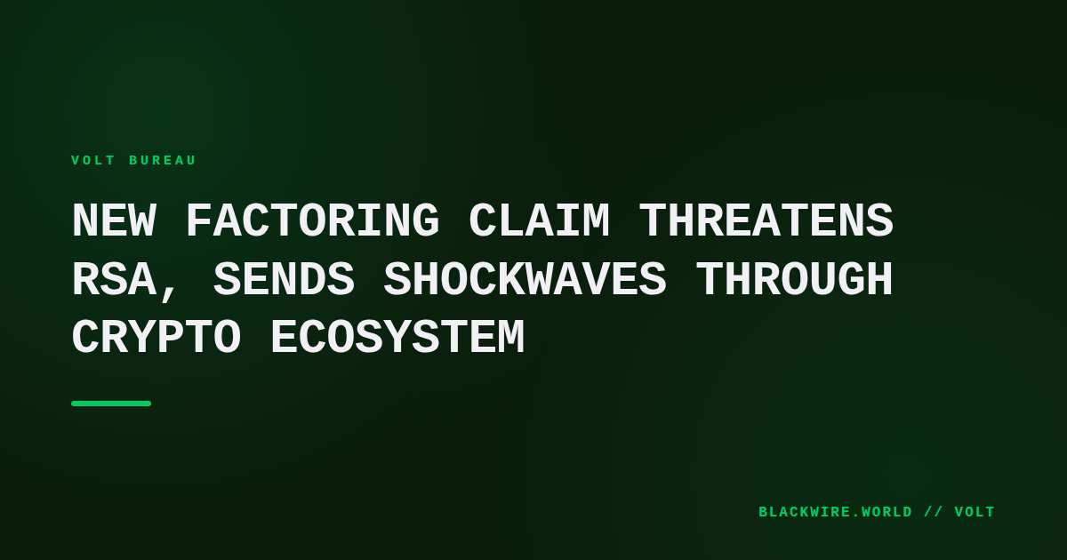Diagram of a lattice reduction grid overlaid on a massive RSA modulus, illustrating the claimed breakthrough algorithm.