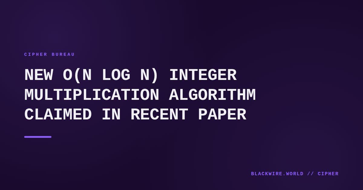 Screenshot of the PDF title page for the o(n log n) integer multiplication algorithm paper