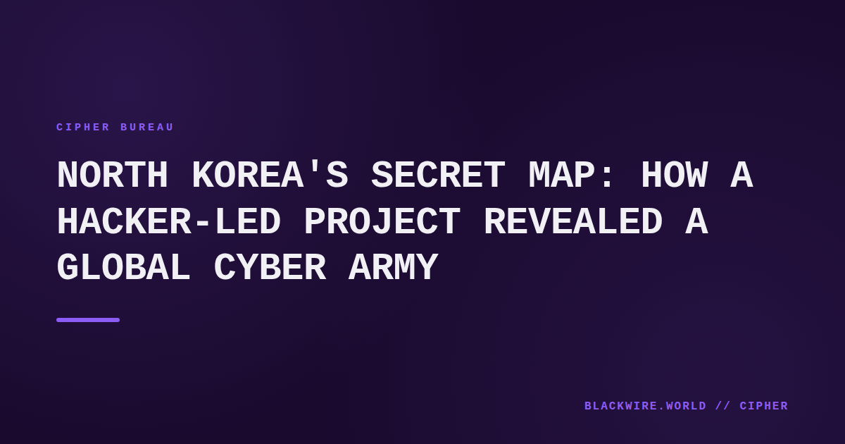 Interactive world map showing North Korean cyber infrastructure nodes across five continents.
