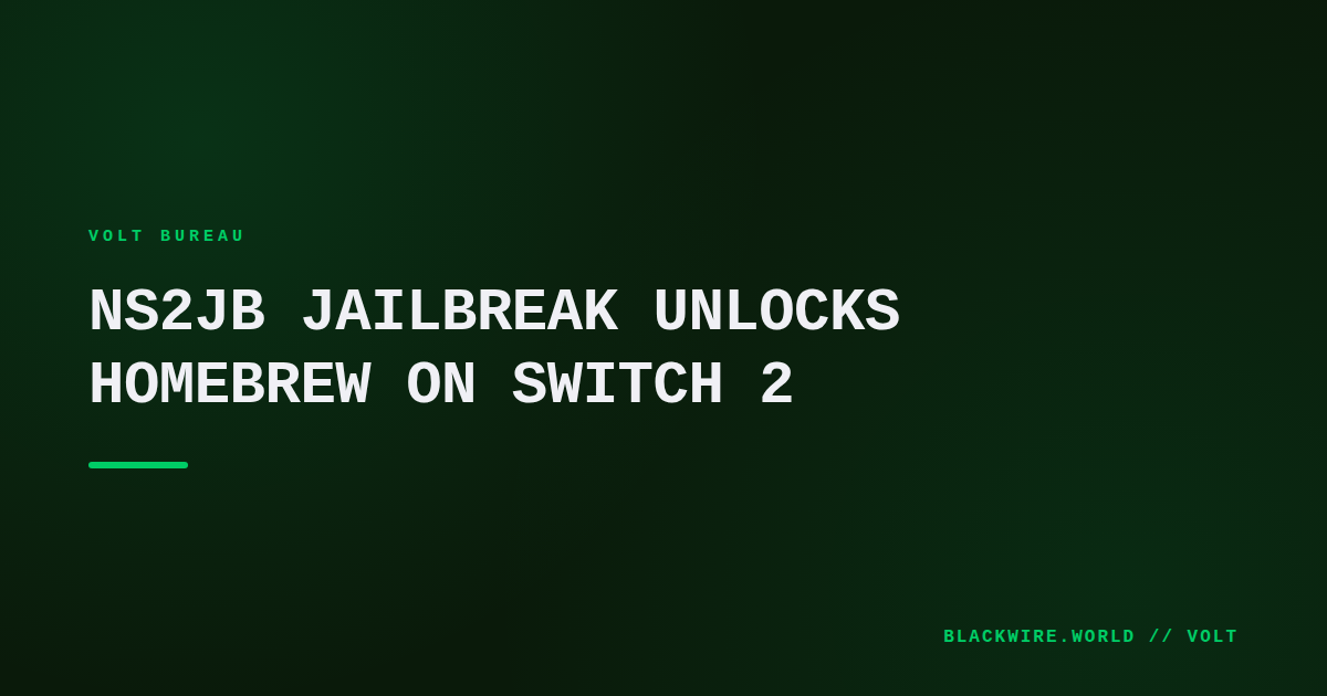 Developer holding a Switch 2 console with code overlay, illustrating a software jailbreak.