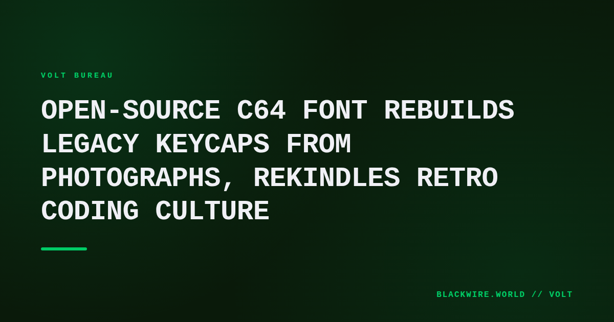Screenshot of the recreated Commodore 64 font displaying classic characters on a modern code editor.