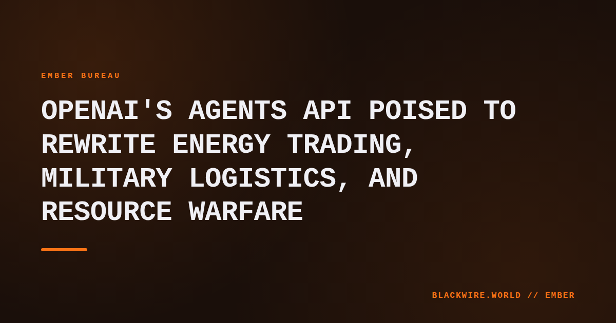 A computer screen displaying OpenAI's Agents API dashboard overlaid with oil rig silhouettes and satellite maps