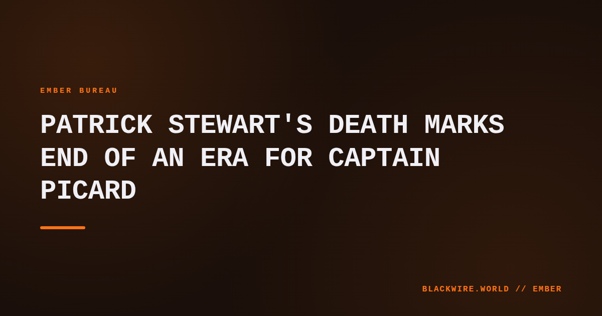 Patrick Stewart as Captain Jean‑Luc Picard standing on the bridge of the Starship Enterprise