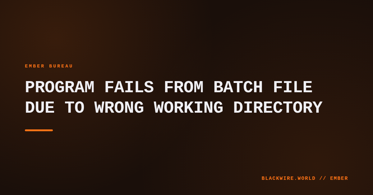 Command prompt window showing a batch file changing directory before launching an executable