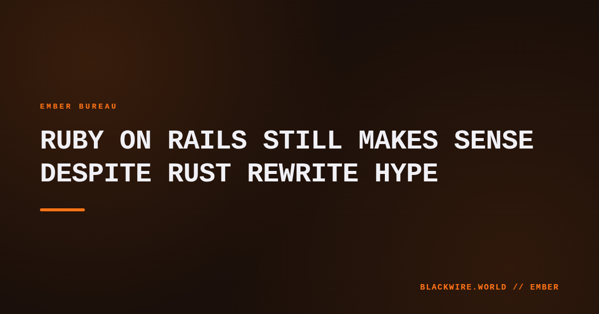Code editor showing Ruby on Rails project alongside a Rust file, highlighting the contrast between the two stacks.