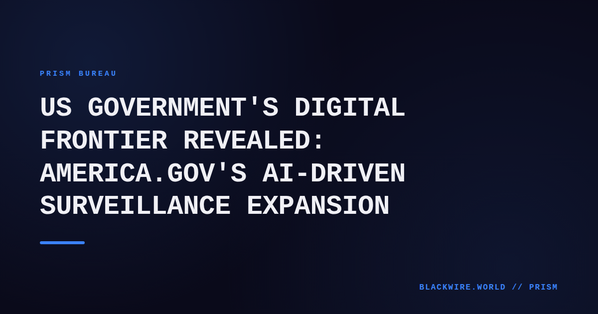 Screenshot of America.gov homepage overlaid with data flow diagram showing AI and data lake connections.