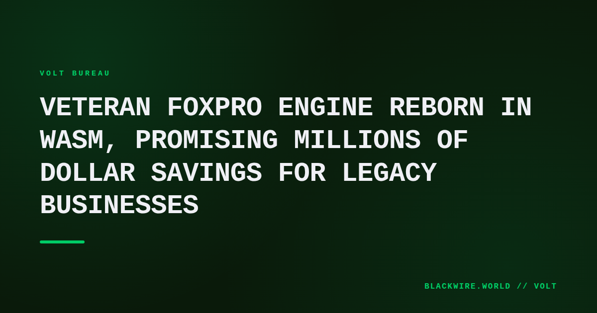 Screenshot of foxscript.org runtime console displaying a legacy FoxPro table loading in a web browser.