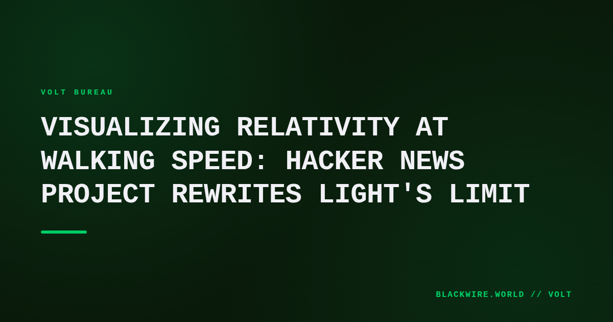 Screenshot of the speed‑of‑light visualizer showing a photon moving slowly across a hallway while a person walks beside it.