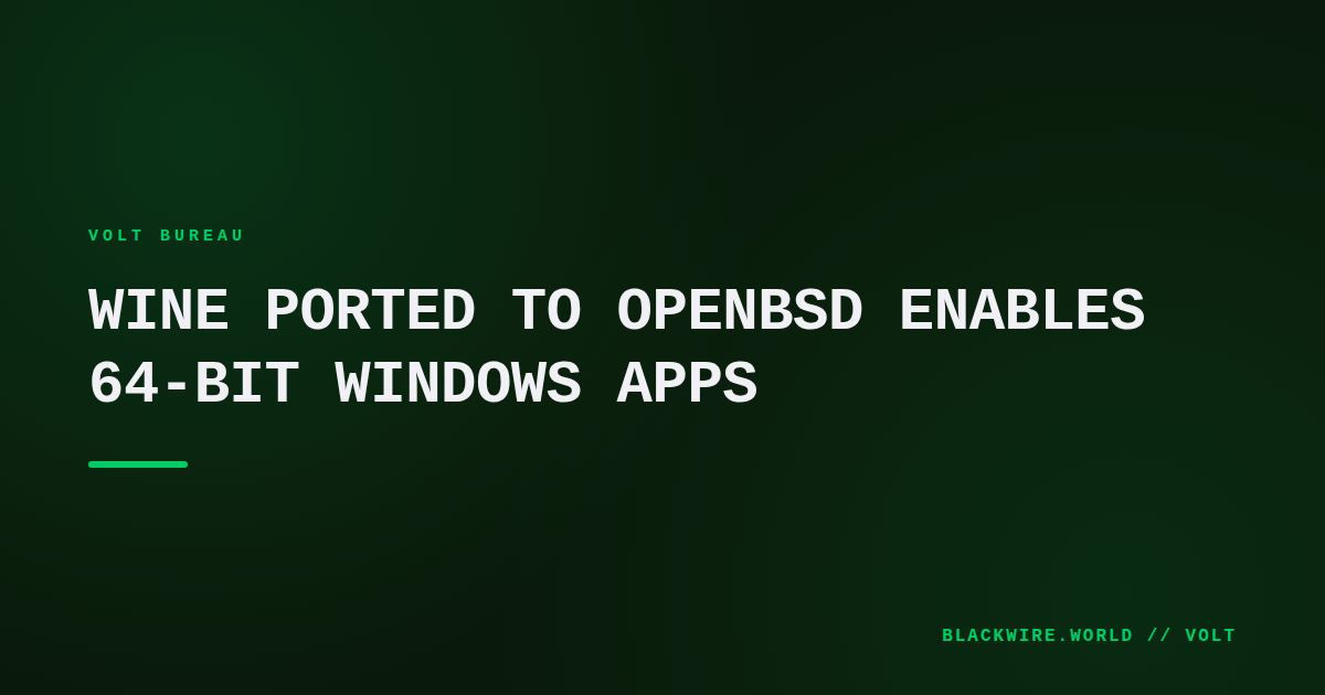 Terminal window showing Wine executing a 64‑bit Windows game on OpenBSD