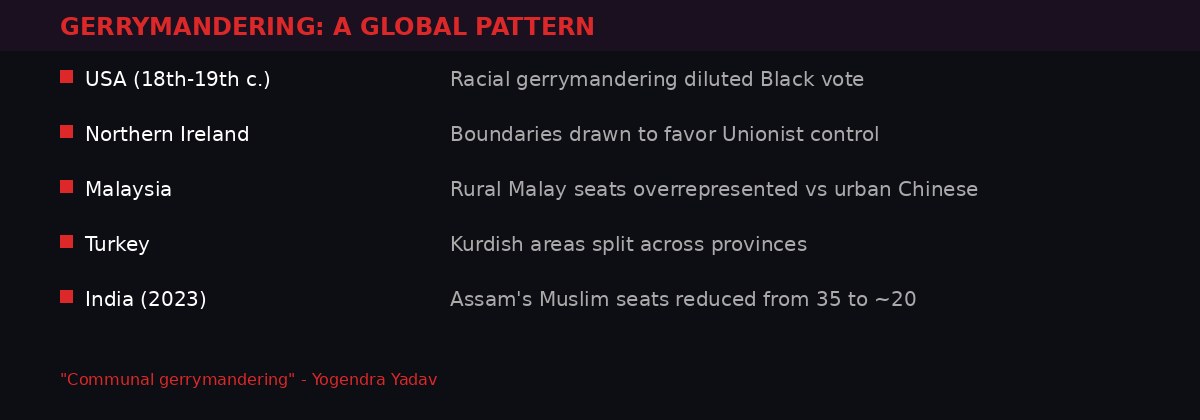 Global comparison of gerrymandering practices
