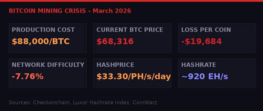 Bitcoin mining crisis data - March 2026