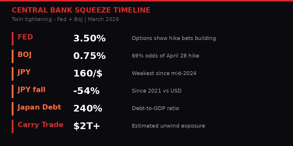 Central bank squeeze timeline showing Fed and BoJ data