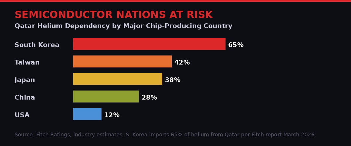 Chart showing helium dependency risk by semiconductor nation