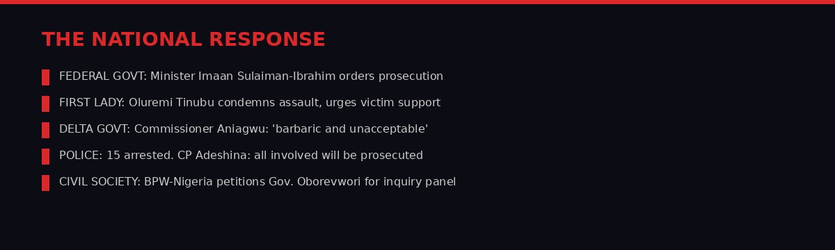 Summary of government and civil society responses to Ozoro assault