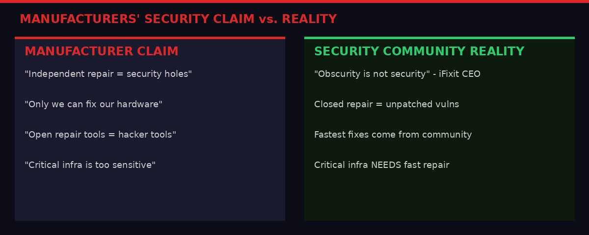 Manufacturers security argument vs security community reality