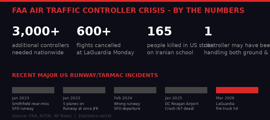 FAA staffing crisis data and recent runway incidents